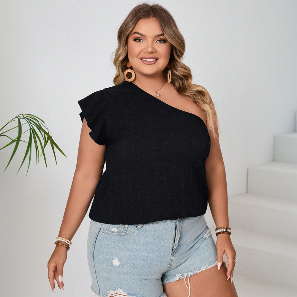 Dame asymmetrisk top med elegant flæse design Stilla