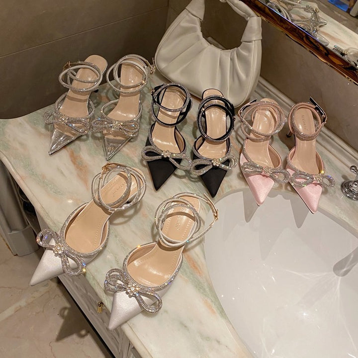 Dame Sling Heels med funklende sten detaljer og delikat sløjfe dekoration Stilla