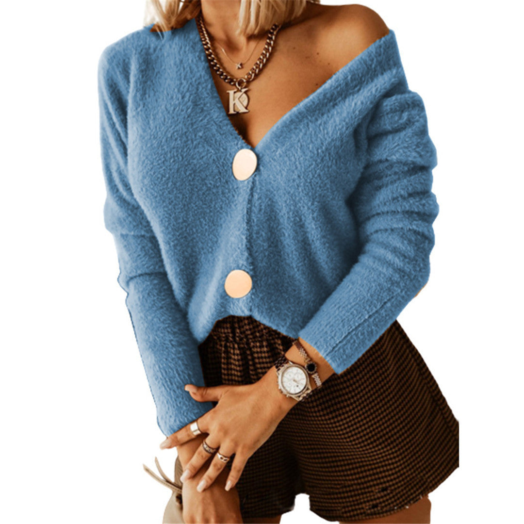 Damer Elegant Cardigan med store knapper og V-hals Stilla