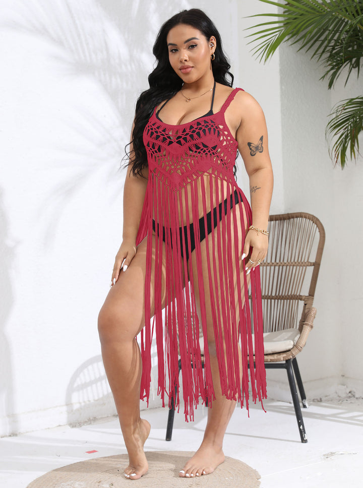 Dame makramé Strandkimono med frynsede accenter Stilla
