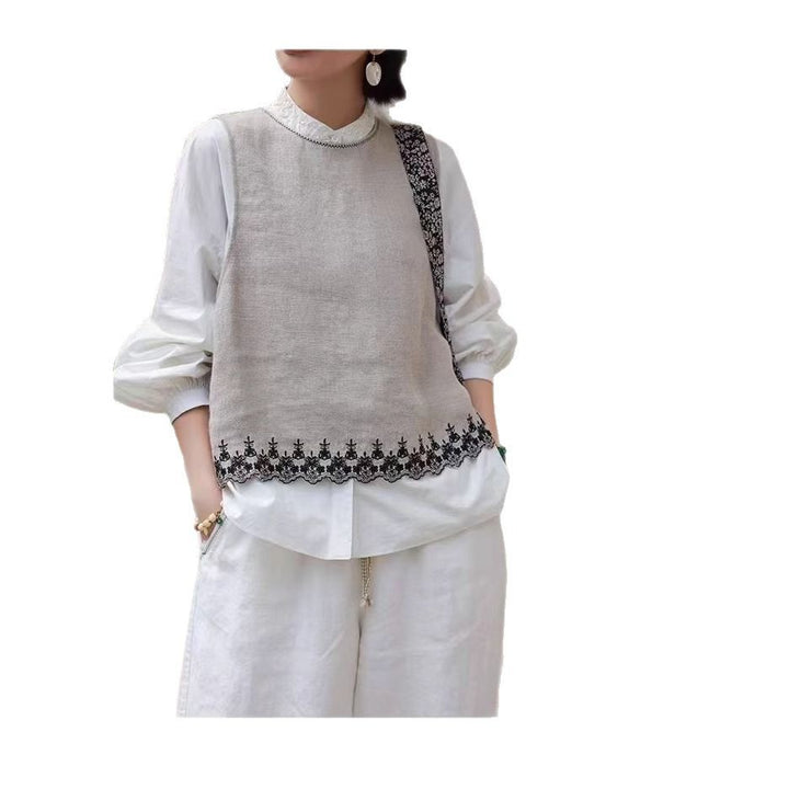 Kvinde Broderet Linned Lagdelt Vest Stilla