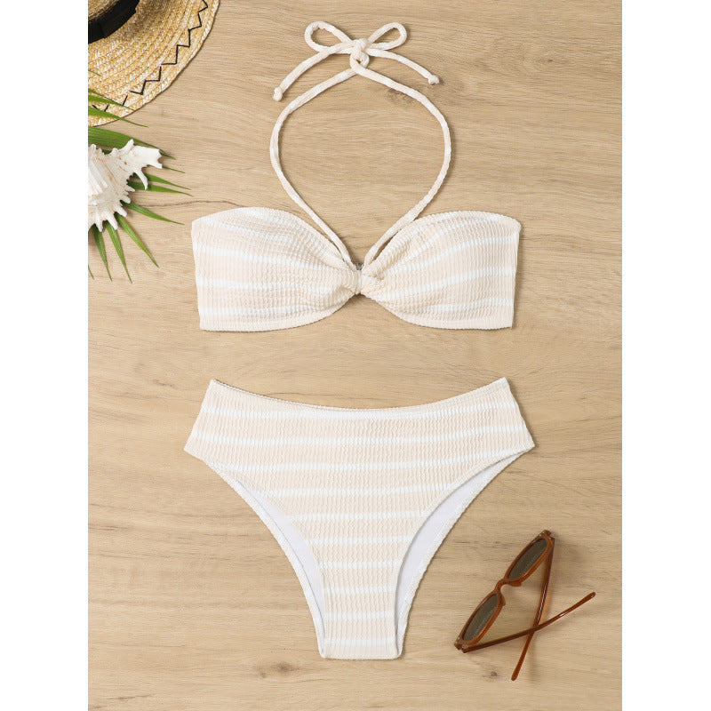 Dame Bandeau-bikini med stilfulde striber Stilla