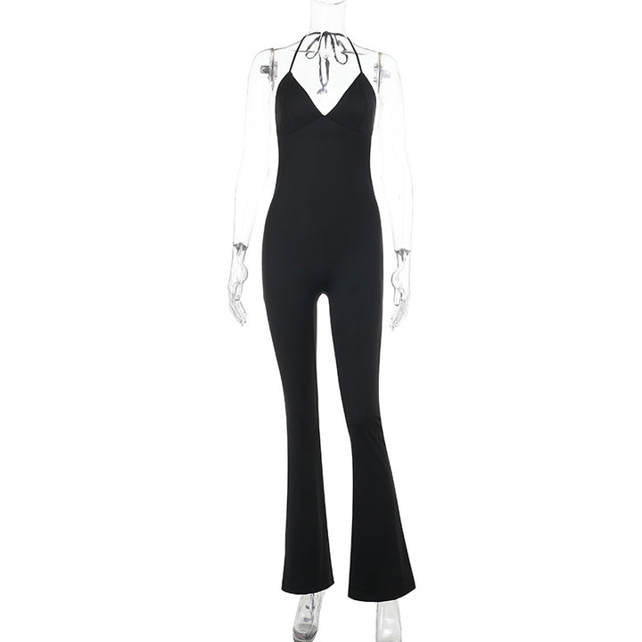 Dame elegant jumpsuit med dyb V-udskæring og bredt skårede ben Skovae