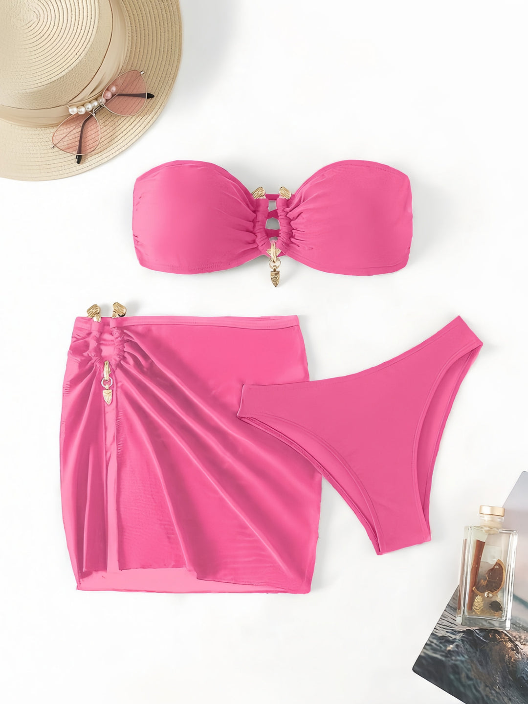 Dame Bandeau-bikini-sæt med elegant nederdel-overlay Skovae