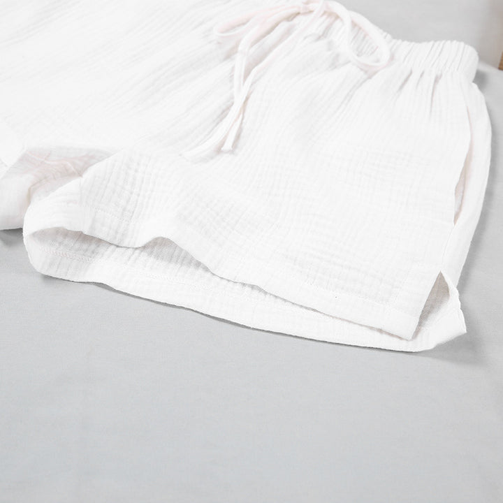 Damepyjamas sæt med langærmet bluse og shorts i let stof Stilla