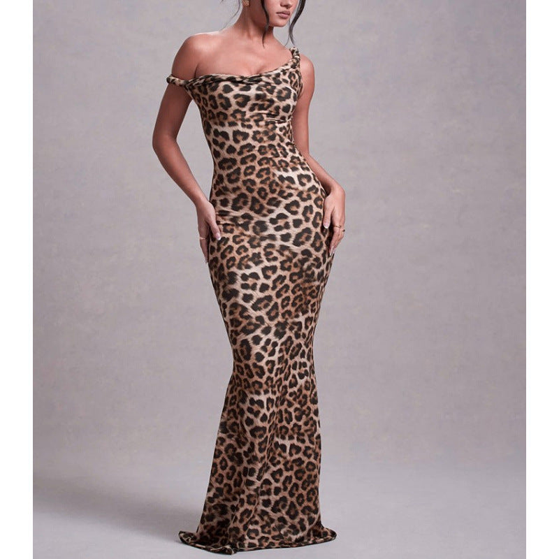 Damer Off-Shoulder Leopardmønster Maxi Kjole Stilla