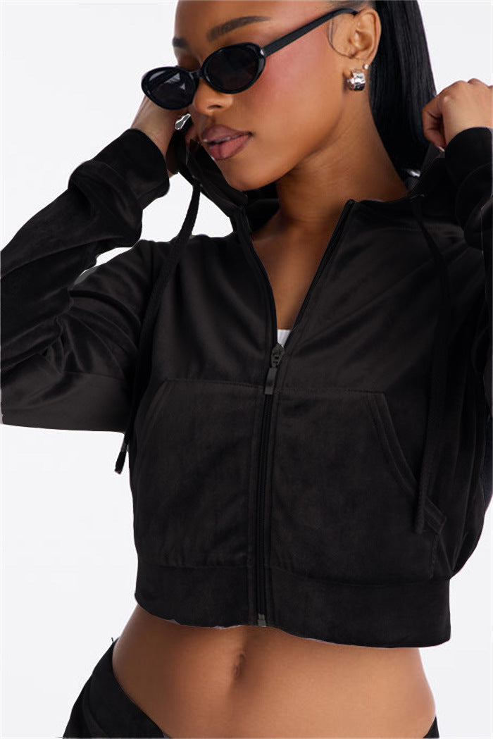 Kvinders cropped hoodie jakke med stilfuld lynlås og praktiske lommer