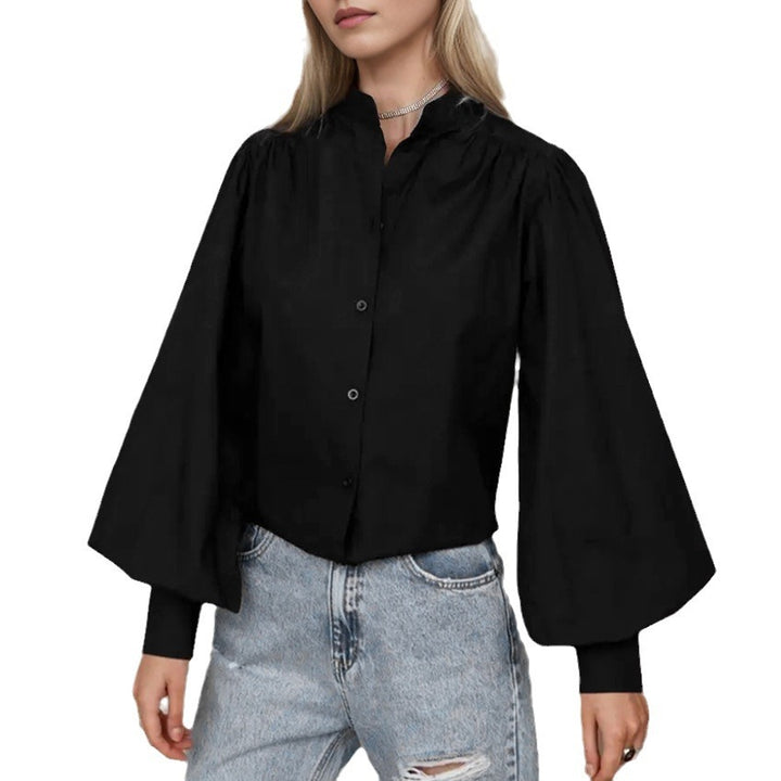 Damebluse med voluminøse ærmer og klassisk ståkrave Stilla