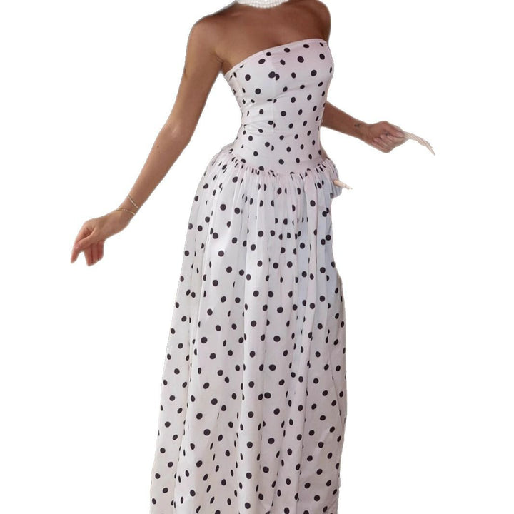 Femme Uden skulder Polka Dot Maxikjole Stilla