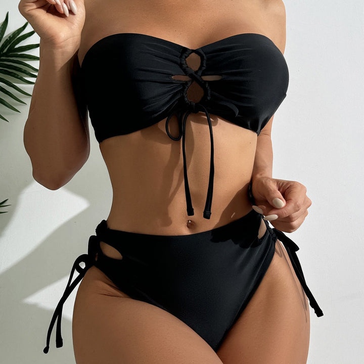 Dame bandeau-bikini med fashionable binde detaljer Skovae