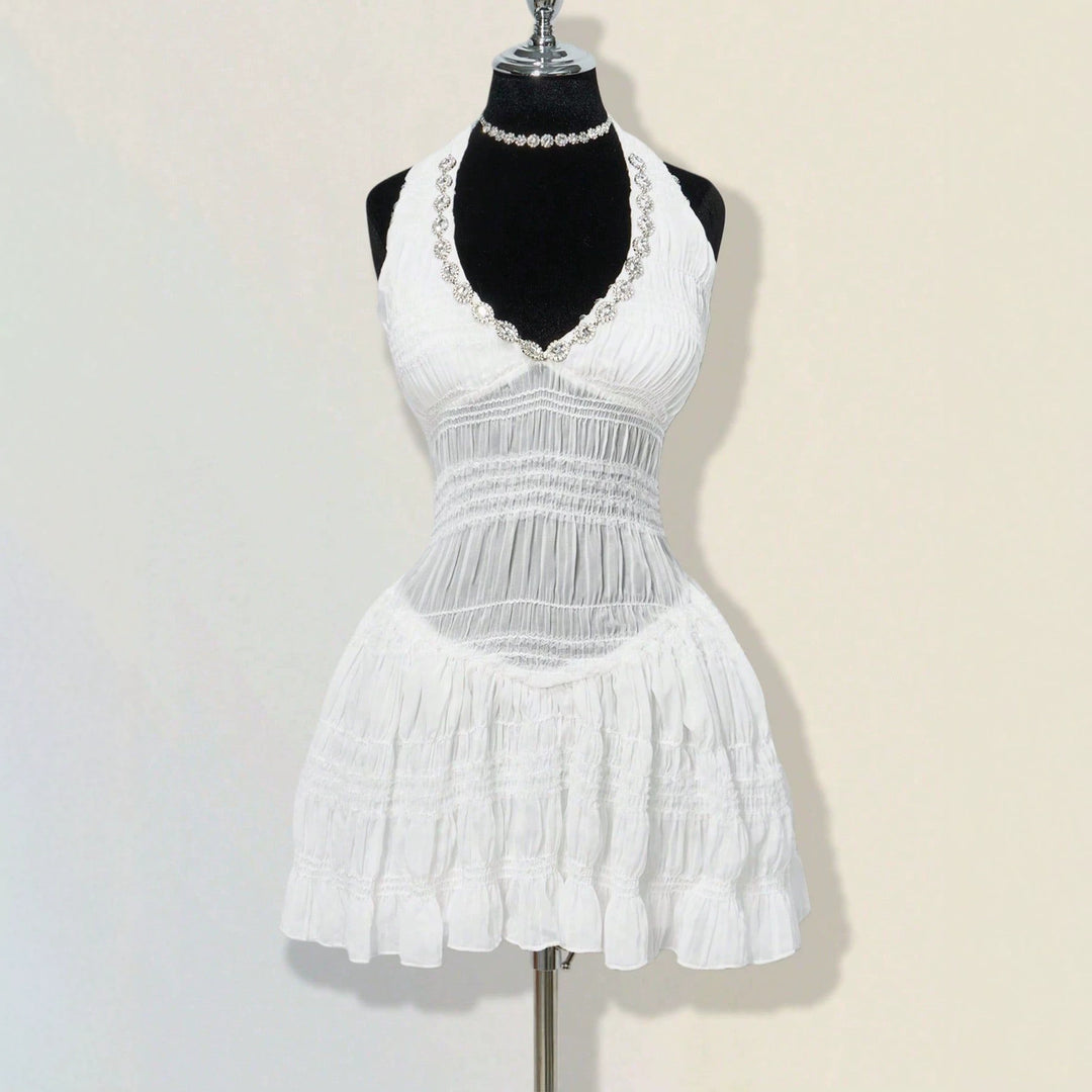 Dame sommerkjole i romantisk vintage-stil med raffinerede folder Skovae