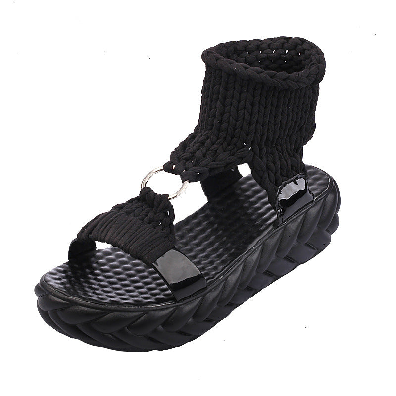 Dame nan håndvævede flettede plateau-sandaler med ergonomisk polstret sål Skovae