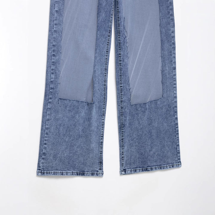 Dame bred Denim-bukser med patch-design Stilla