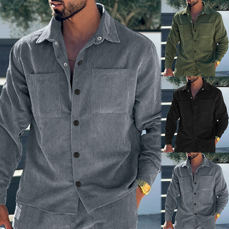 Herren nan quilted cord overshirt jacket with visible button placket and breast piped pockets Skovae
