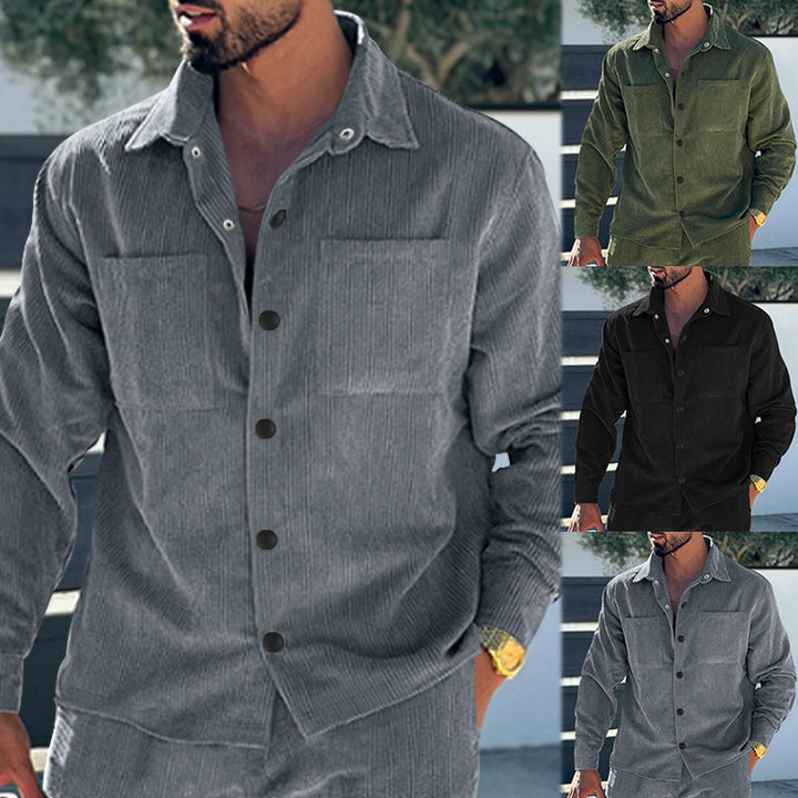 Herren nan quilted cord overshirt jacket with visible button placket and breast piped pockets Skovae