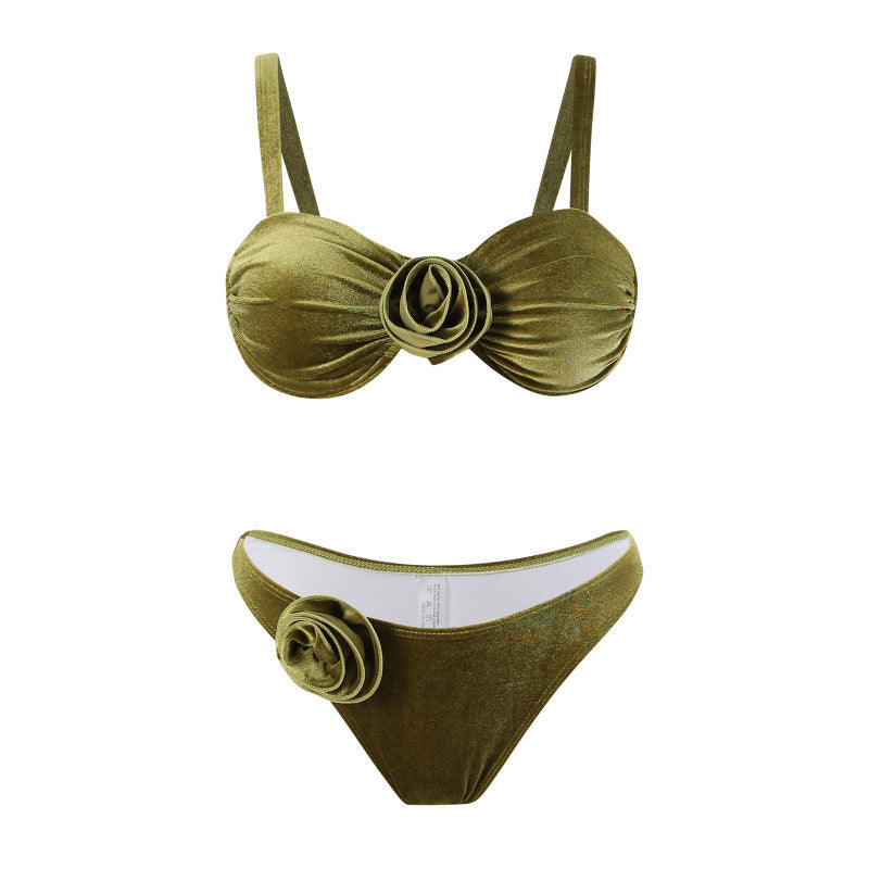 Dame triangel-bikini med justerbare stropper og blomsterdetalje Skovae