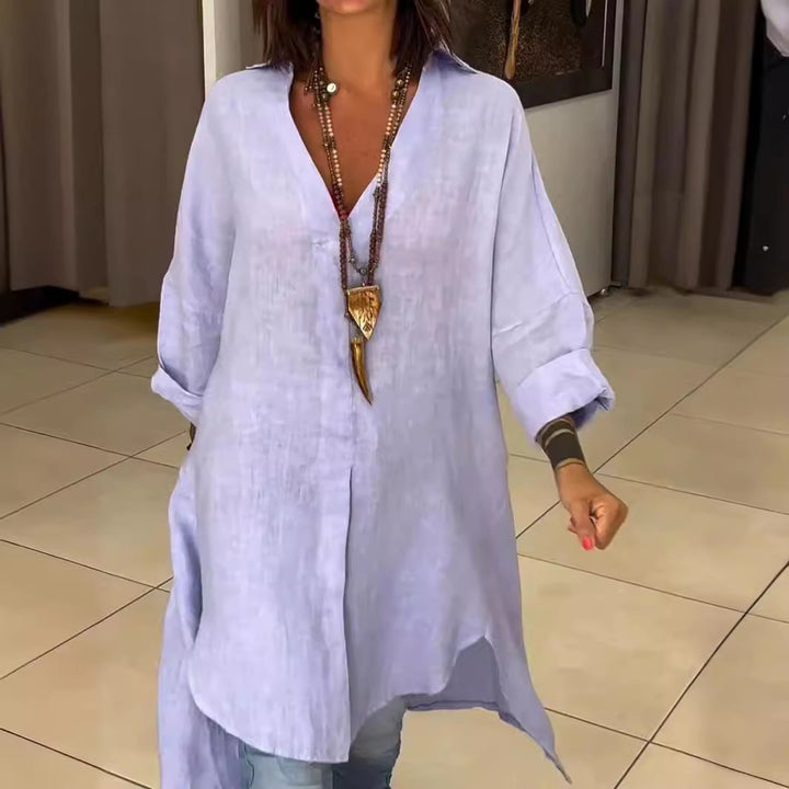 Dame Lettere Linned blouse med asymmetrisk snit og lange ærmer Stilla
