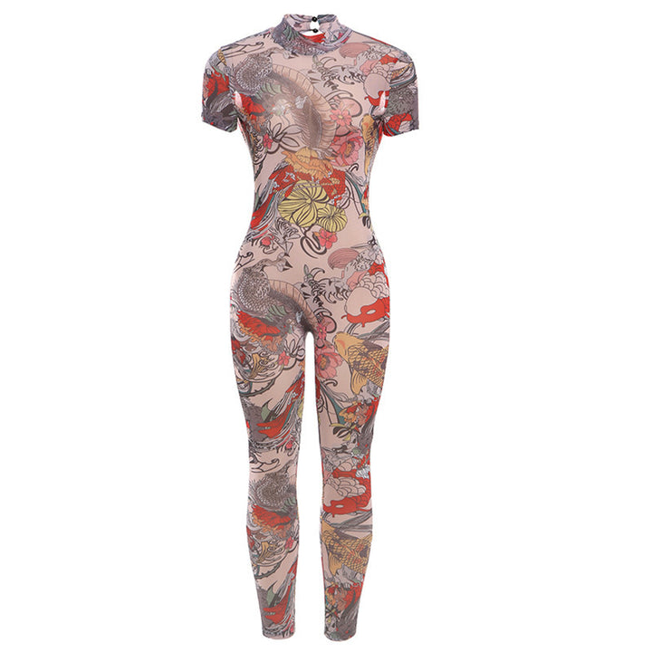 Dame Mode jumpsuit lavet af gennemsigtigt materiale med elegant mønster Stilla