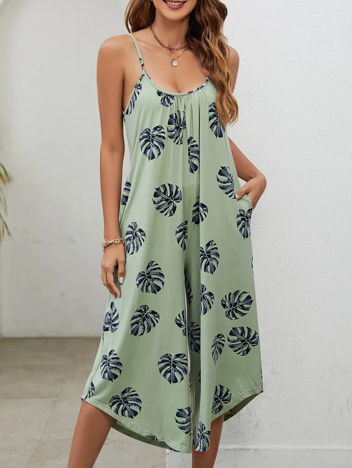 Dame luftig sommer jumpsuit med blomsterprint og lommer Stilla