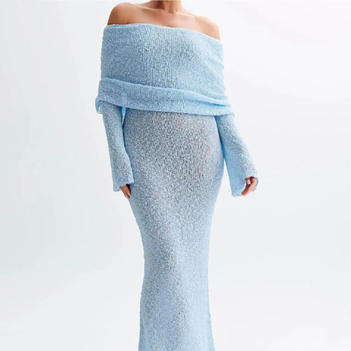 Dame Off-Shoulder Strik Maxi Kjole Stilla
