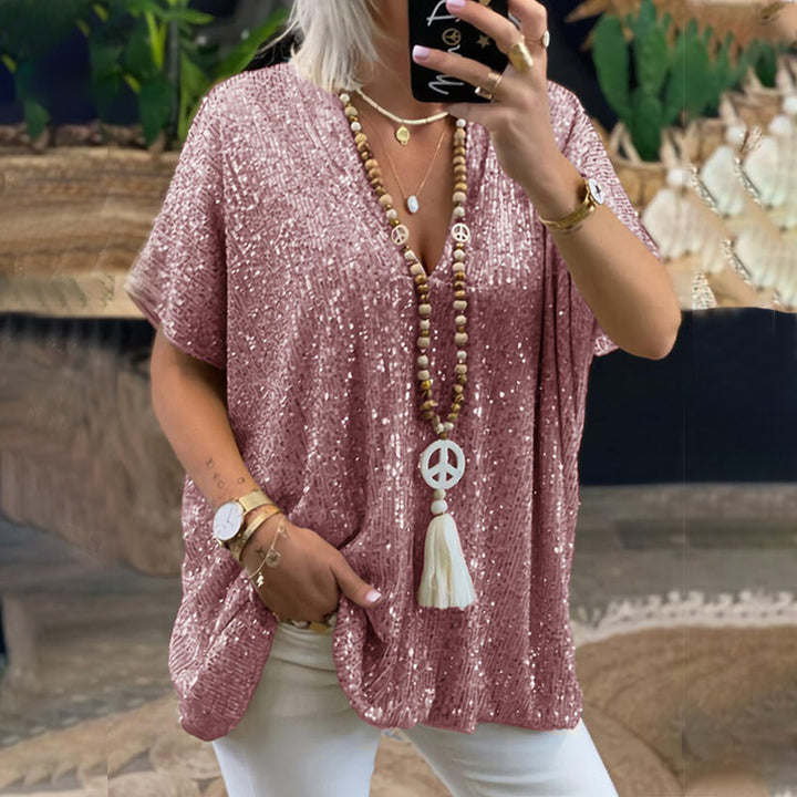 Dame Pailletter V-Udskæring Oversized Top Stilla