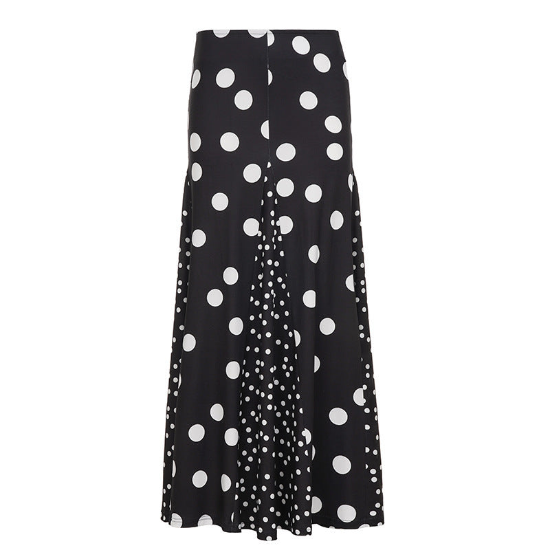 Dame maxiskørt med kontrasterende polka-dot design og bred skæring Skovae