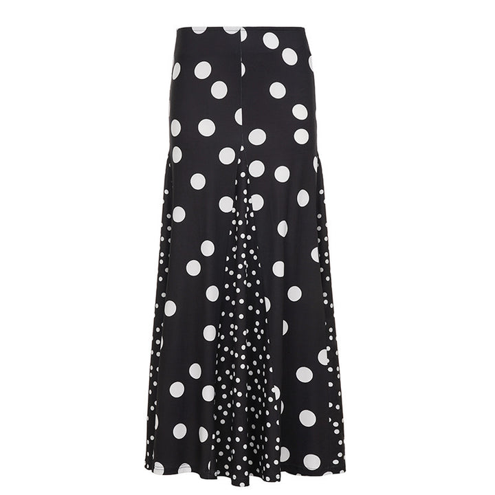 Dame maxiskørt med kontrasterende polka-dot design og bred skæring Skovae