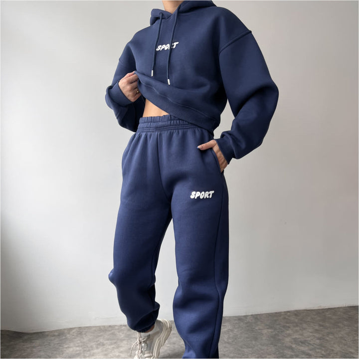 Kvinders sporty cropped hoodie og sæt med sweatpants Skovae