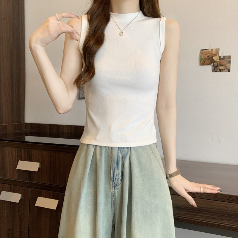 Femme Slim Fit Mock Neck Ribbet Tanktop Stilla