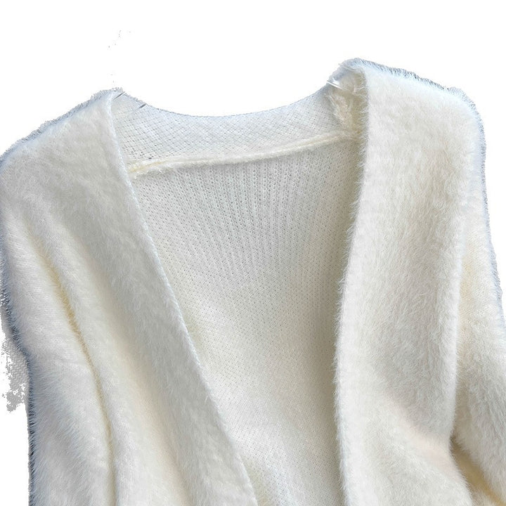 Damer Fluffy Cardigan med Åben Skæring Stilla