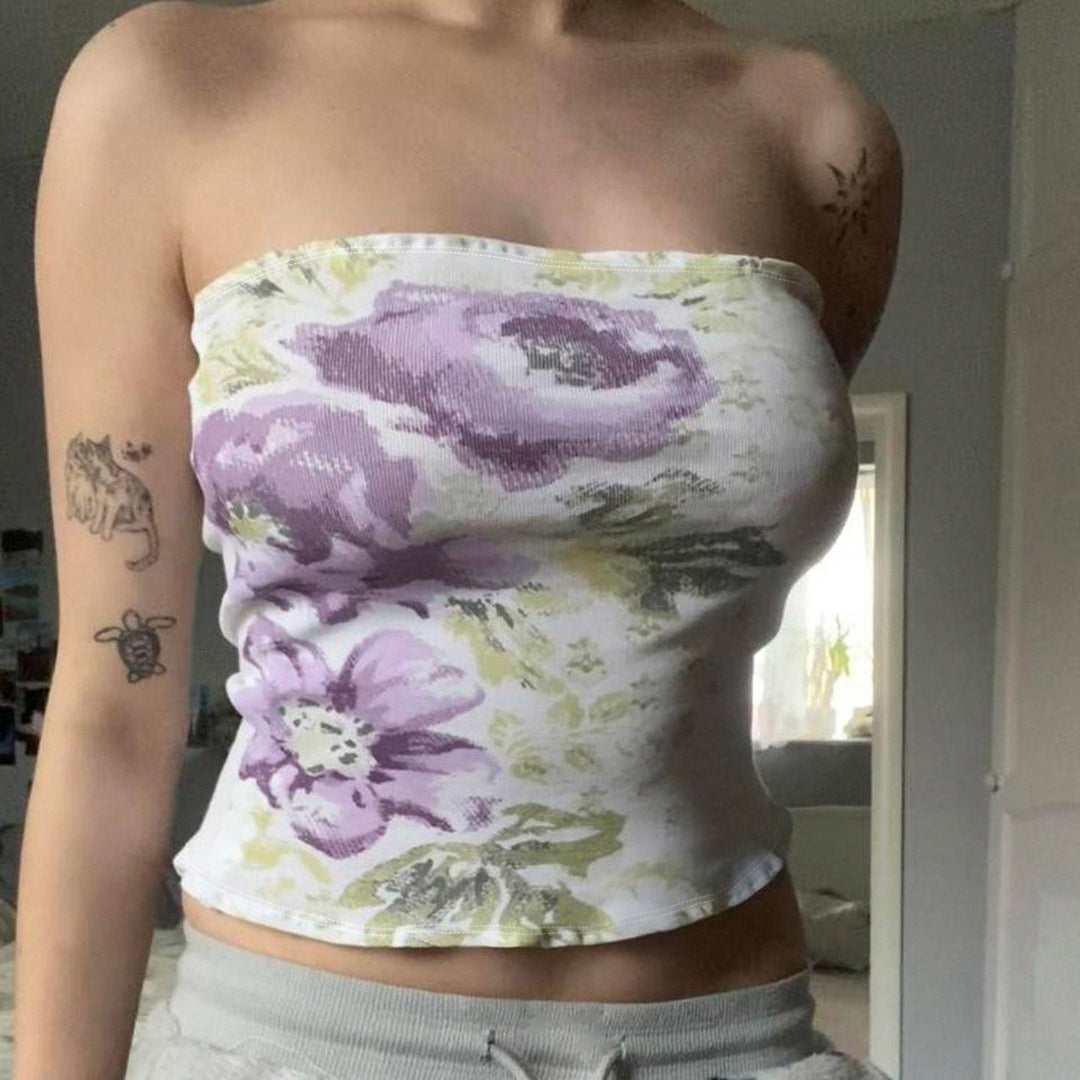 Damen Bandeau-Top mit floralem Muster und elastischem Bund Skovae