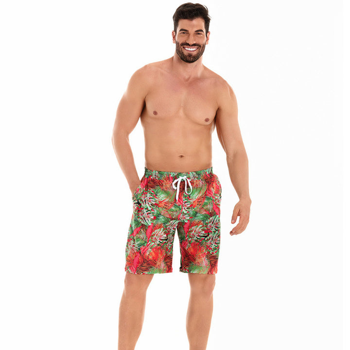Herren badeshorts med tropisk mønster og justerbar snordræk Skovae