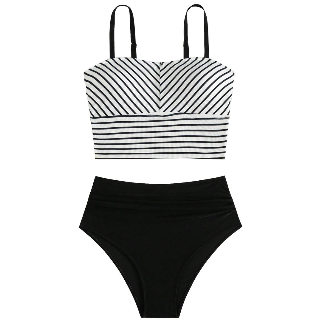 Dame Højskåret Bikini med stribet Crop-Top Skovae