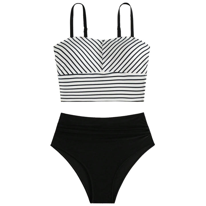 Dame Højskåret Bikini med stribet Crop-Top Skovae