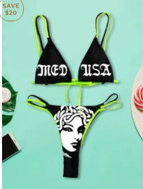 Dame Bandeau Bikini-sæt med iøjnefaldende grafiktryk Skovae