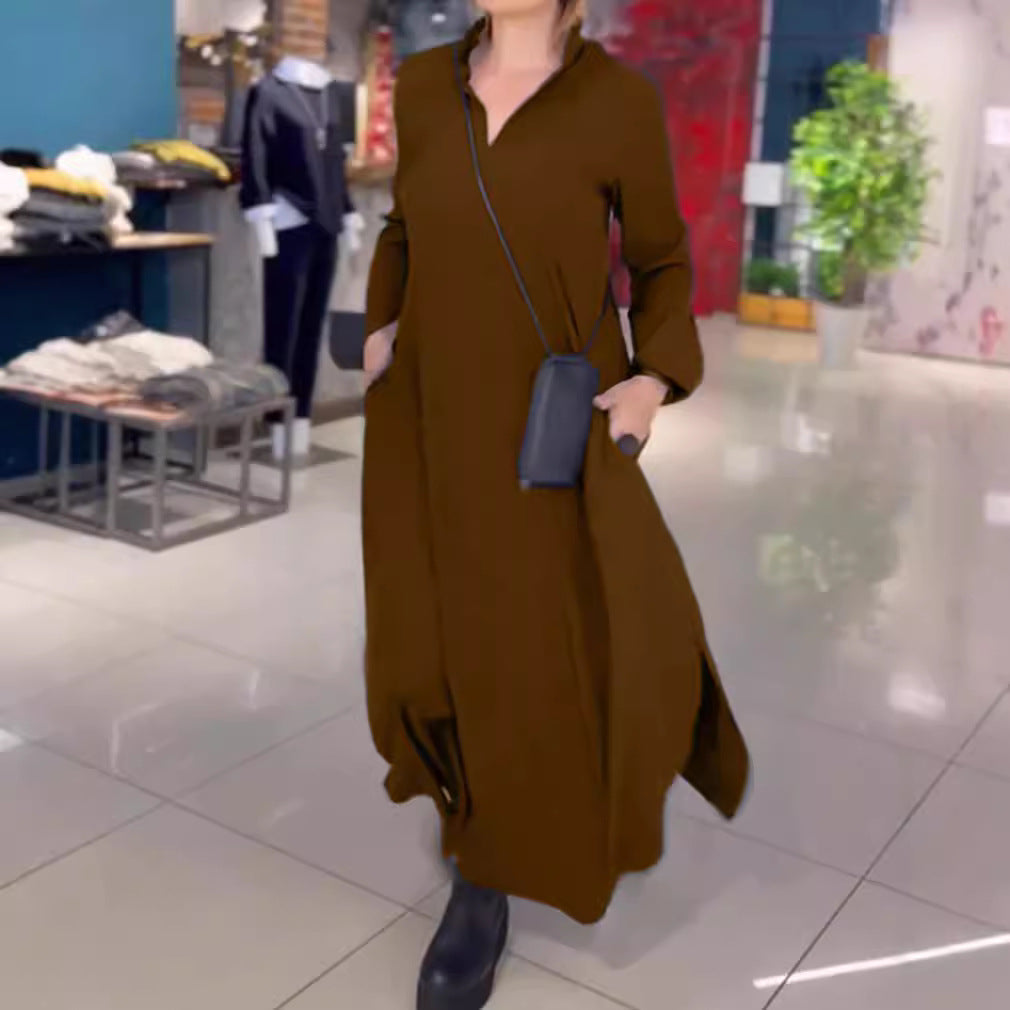 Dame Maxikjole i moderne skjorte stil med praktiske lommer og elegante detaljer Stilla