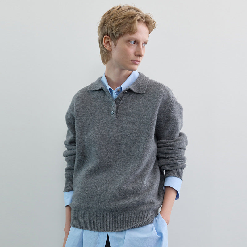 Herrer Pullover med krave og knapstolpe Stilla