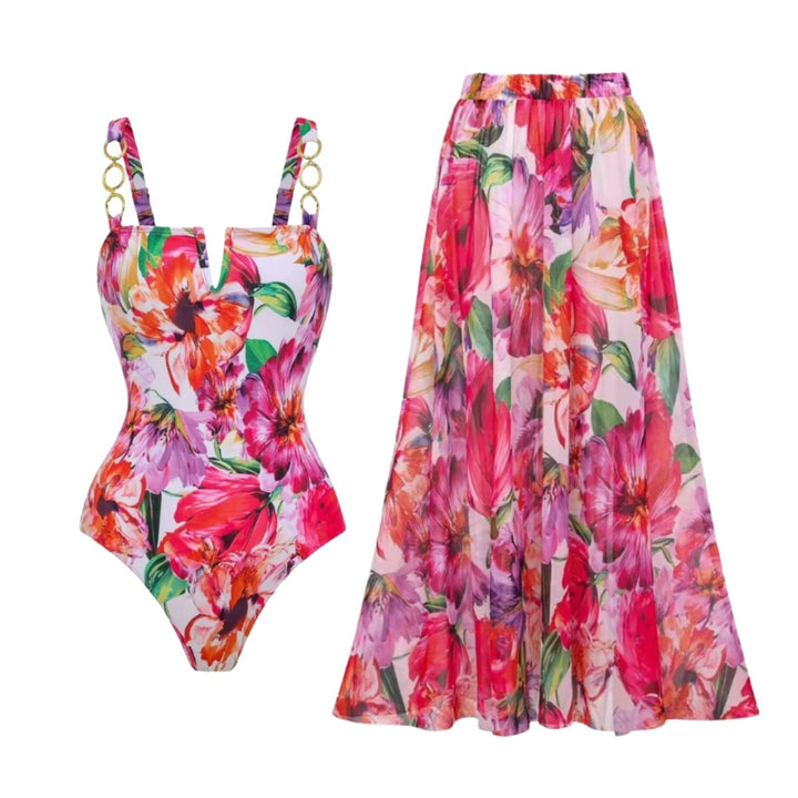 Dame elegant badeanstalt med floral indpakningsskørt Skovae