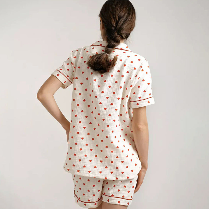 Dame pyjamasæt med hjerteprint og knapbar overdel Stilla