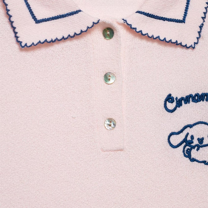 Dame Polo-Shirt med fin struktur og broderet motiv Skovae