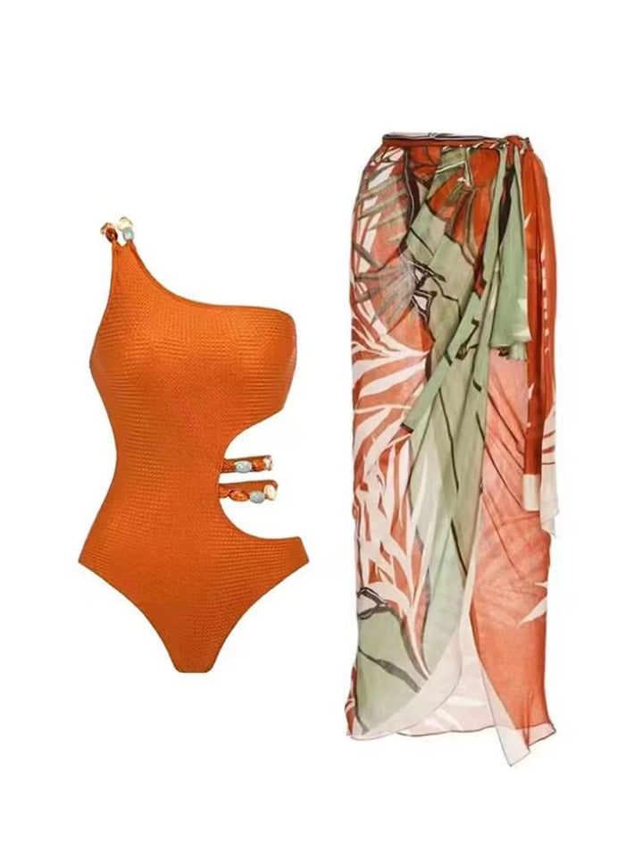 Dame badedragt sæt med asymmetrisk top og elegant sarong Skovae