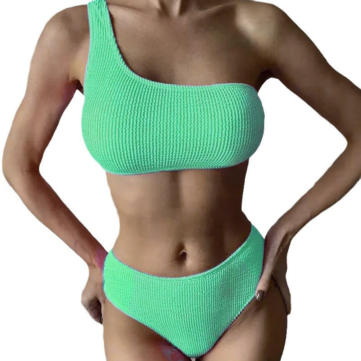Dame asymmetrisk bikini-sæt med struktureret overflade Skovae
