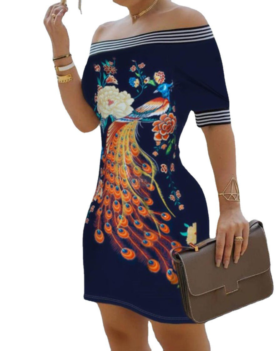 Dame Off-Shoulder Kjole med tropisk Print Stilla