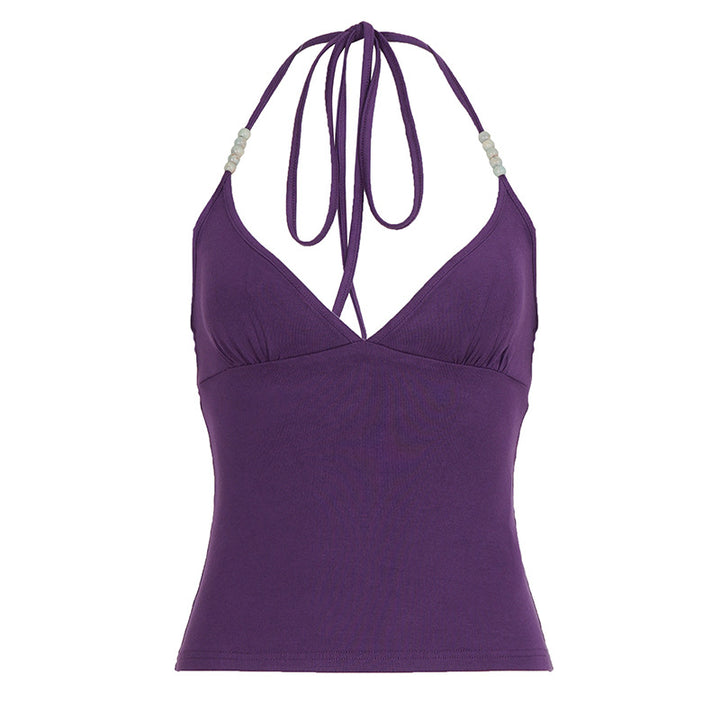 Dame elegant spaghetti straps top med raffinerede bånd Skovae