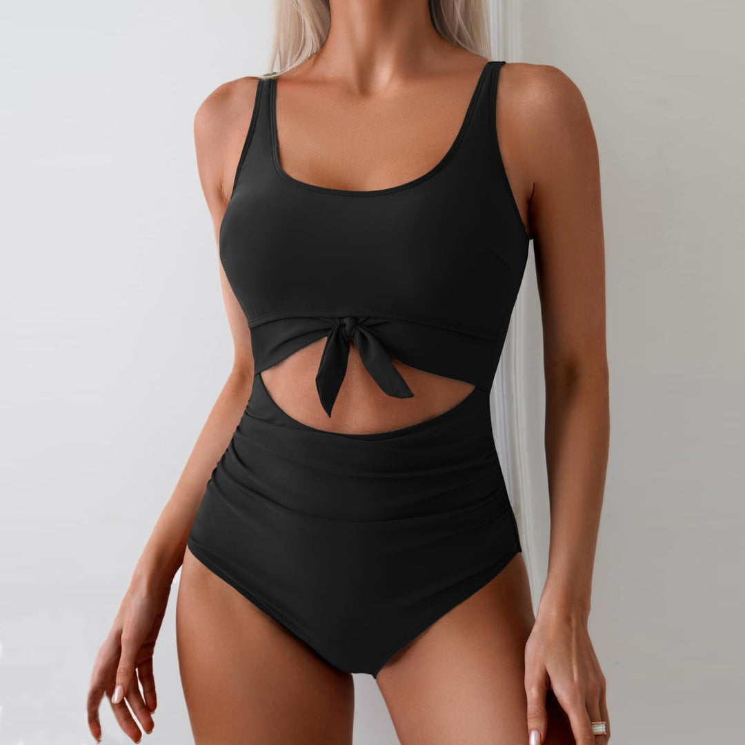 Dame One-Piece Badedragt med trendy Cut-Out-design og justerbar knude Skovae