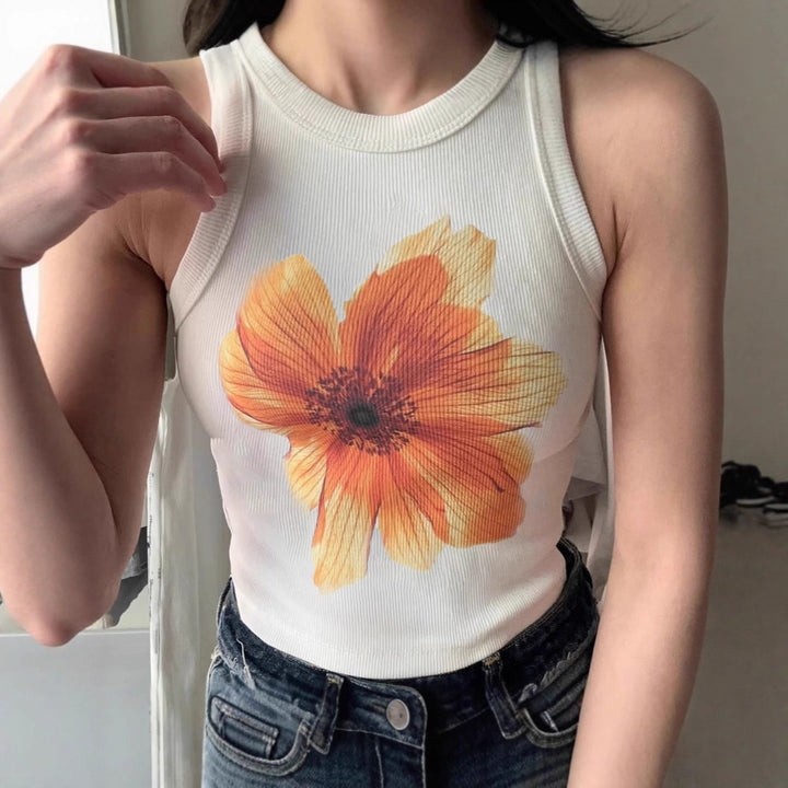 Damen ärmelloses Oberteil mit floralem Stickdesign Skovae