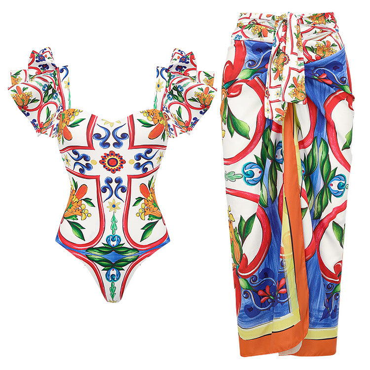 Dame Bikini-top og wrap skirt sæt Skovae