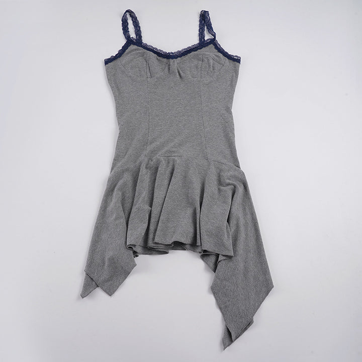Damen asymmetrisches Freizeitkleid mit Spitzenakzenten Skovae