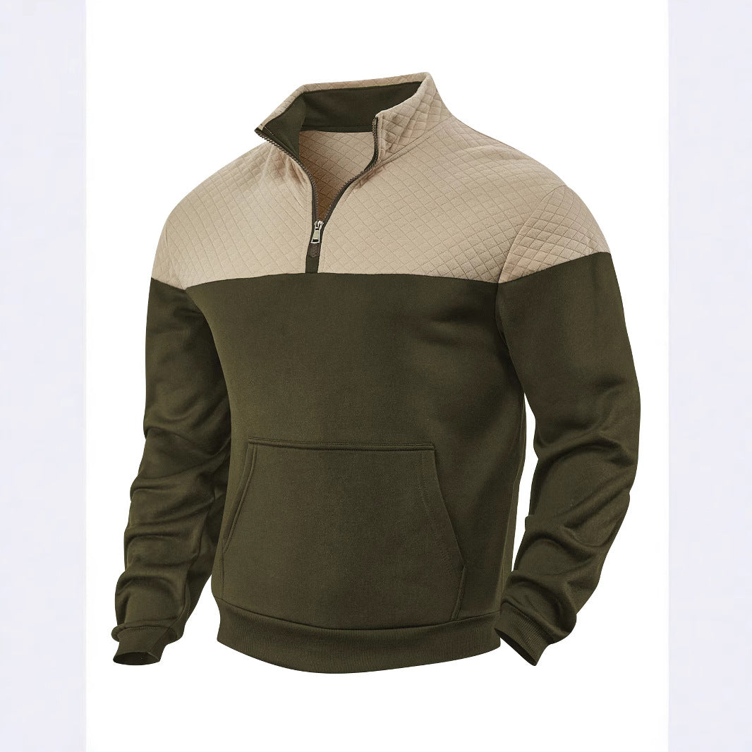 Herren nan skulderpanel-halvzip-sweatpullover med quiltet skulderparti og kengurulomme Skovae