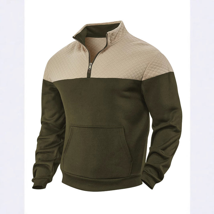 Herren nan skulderpanel-halvzip-sweatpullover med quiltet skulderparti og kengurulomme Skovae